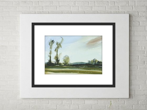 GREEN MEADOWS SUMMER LANDSCAPE, Clent, Worcs. Original Watercolour with mount (mat).