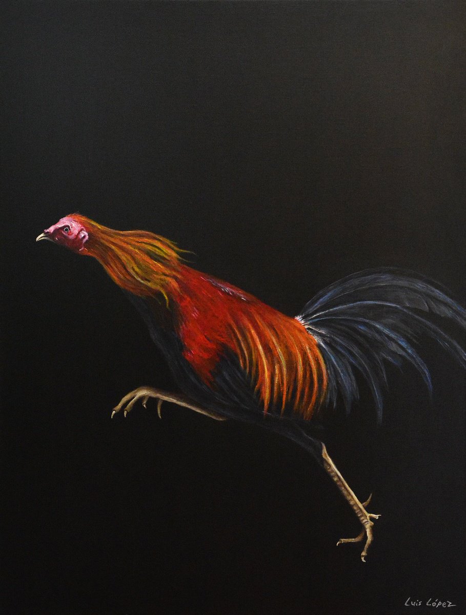 Animal Acrylic Painting By Luis Lopez, 24 X 31", Free Spirit, Original Artwork