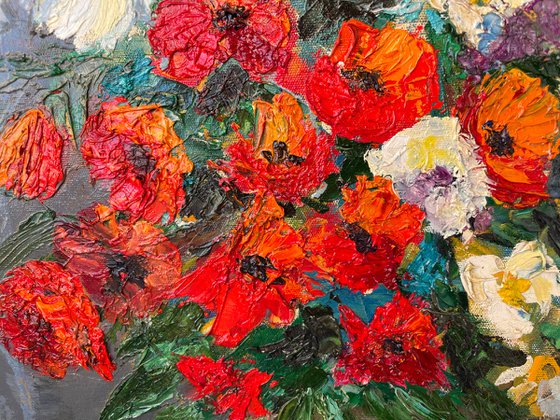 Oil painting on canvas - Flowers by Martiros Martirosyan - Original One-of-a-Kind Fine Art -  19.7" x 23.6" (50x60 cm)
