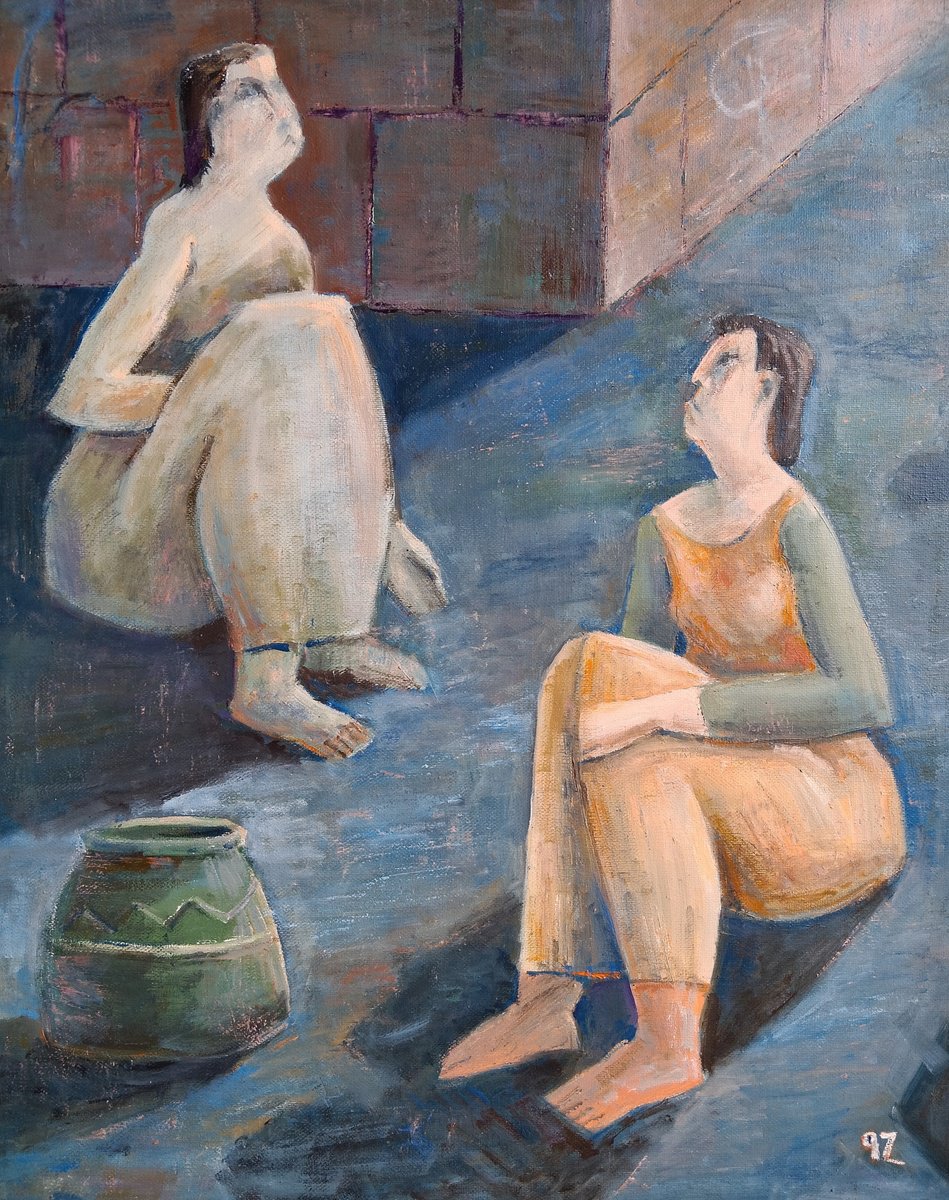 Expressive Portrait Oil Painting By Gegham Hunanyan, 20 X 24, Resting Figures, Original Artwork