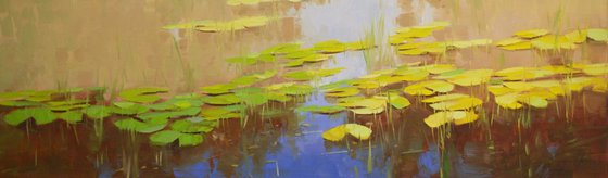 Water lilies  Autumn Palette Original oil Painting Large size Handmade artwork One of a Kind