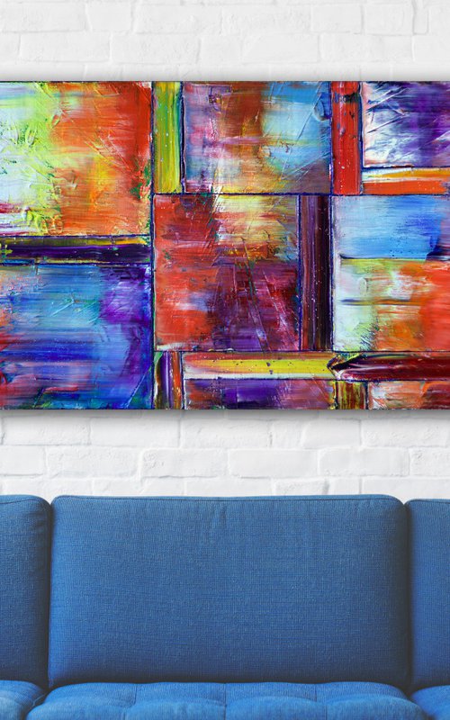 "Boundless Joy" - SPECIAL PRICE - Original PMS Abstract Geometric Oil Painting On Canvas - 36" x 24" by Preston M. Smith (PMS)