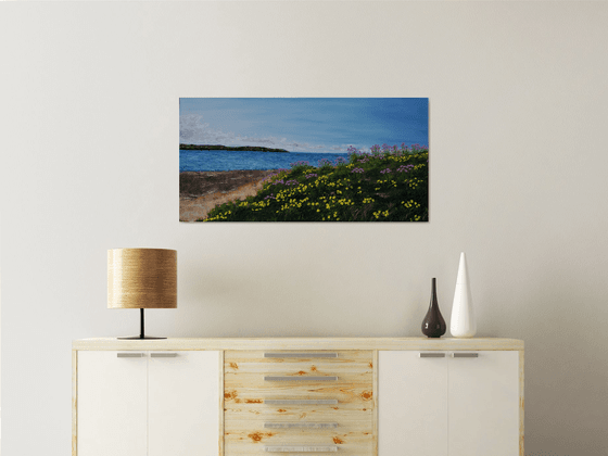 Sea Thrift and Gorse on Hibre Island  50cm x 100cm