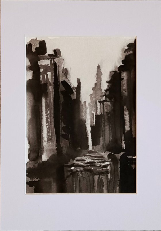 Ink Drawing Cityscape Night streets