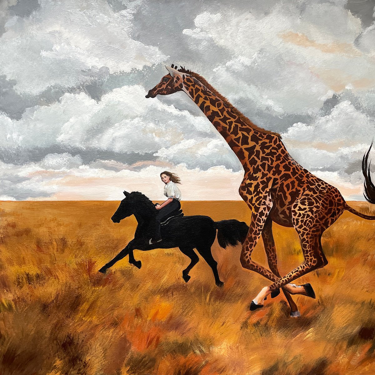 Horsewoman and giraffe by Elina Zelena