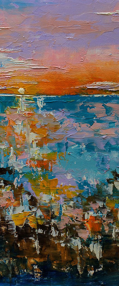 Croatian sunset on Adriatic sea. Abstract sunset oil painting by Marinko Šaric