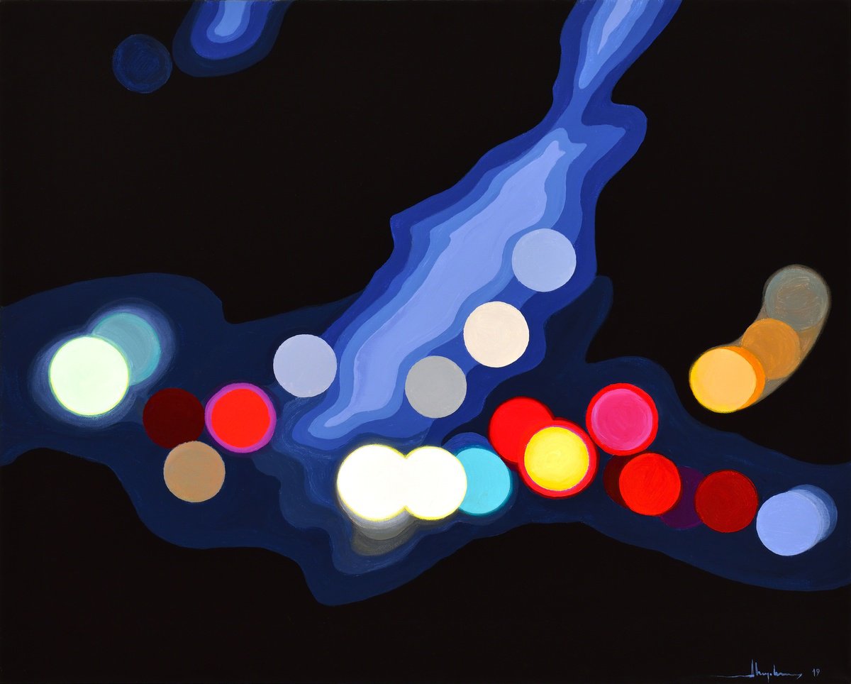 Organic Cityscapes Acrylic Painting By Alex Nizovsky, 30 X 24, Nocturne #23 / Fillmore Post, Original Artwork