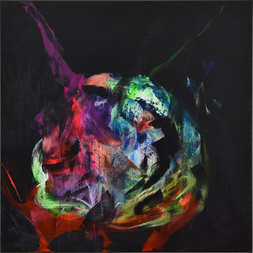 Atom / Black Artwork on Canvas / 80x80cm by Sebastian Merk