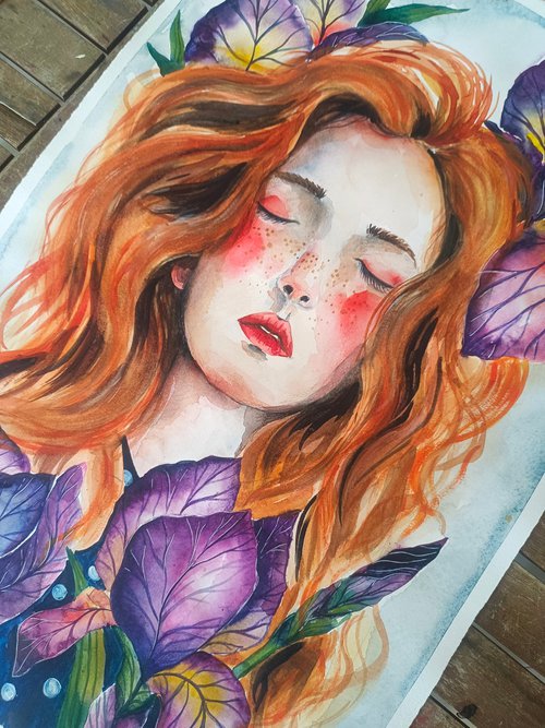 Girl with Iris flowers by Evgenia Smirnova