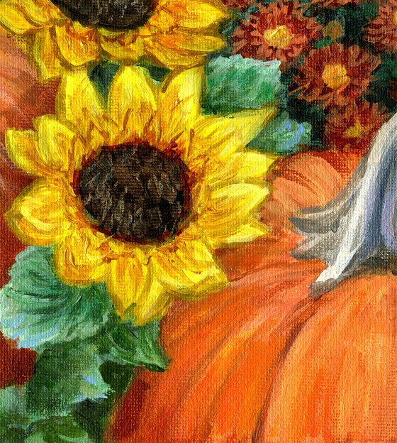 Pumpkin and Fall Flowers