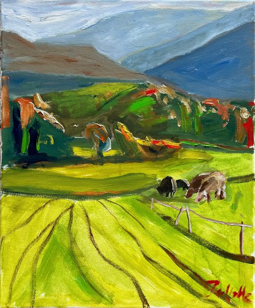 Herd of cows in the Swiss Alps by Juliette