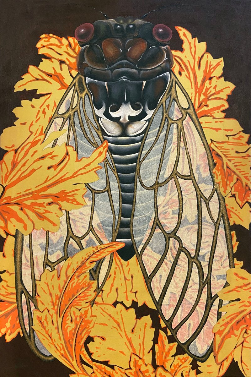 Urban And Pop Animal Acrylic Painting By Mike Ferrari, 20 X 30", Cicada, Original Artwork