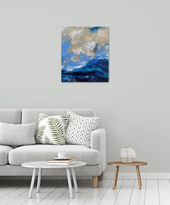 SEA HARMONY -  abstract sea, original painting on canvas, wall decor, abstract painting, blue, sea and sky