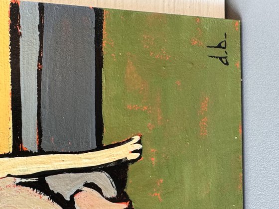 Woman and Dog Colorful Small Painting