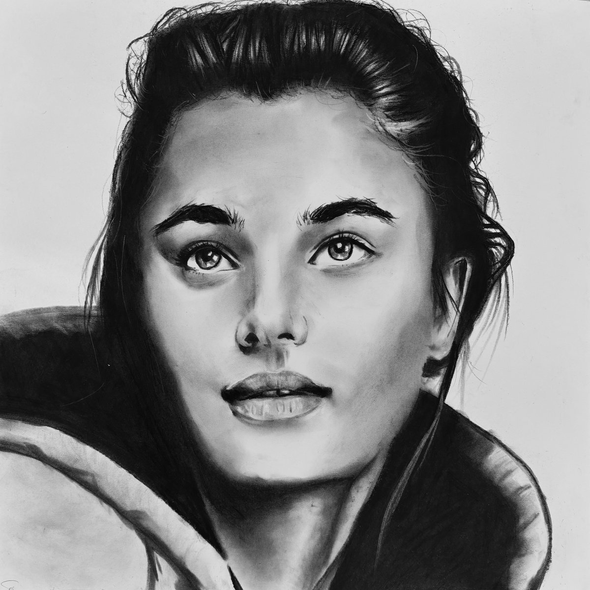 Photorealistic Portrait Charcoal Drawing By Denny Stoekenbroek, 14 X 14, Beyond The Moment, Original Artwork