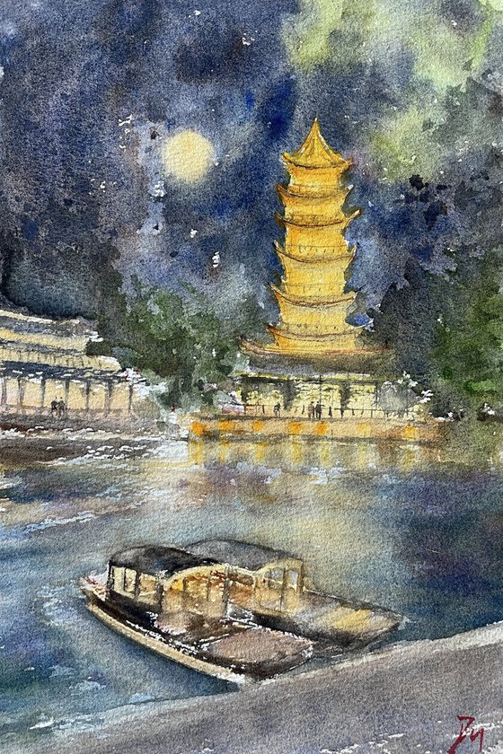 Pagoda and boat