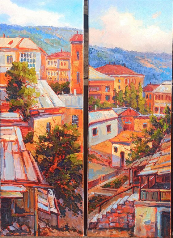 The rural houses(50x70cm, diptych, oil painting, ready to hang)