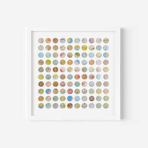 100 map dots original framed artwork by Amelia Coward