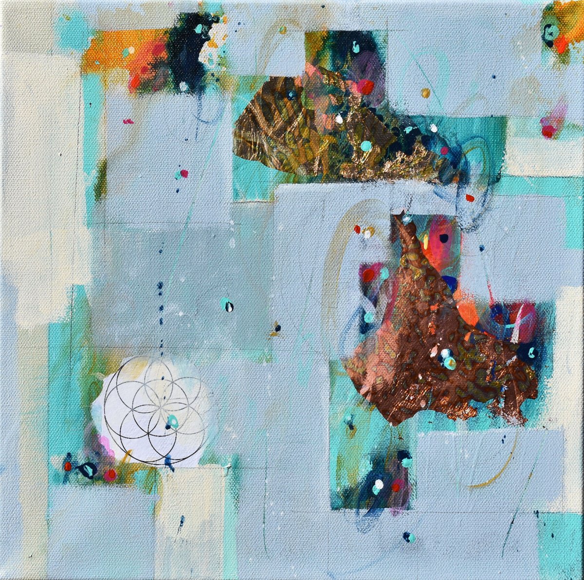 Abstract Painting By Cynthia Ligeros, 12 X 12, Whispers Of The Winter Sky, Original Artwork