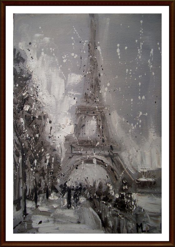 " PARIS IN THE SNOW " original painting heavily textured