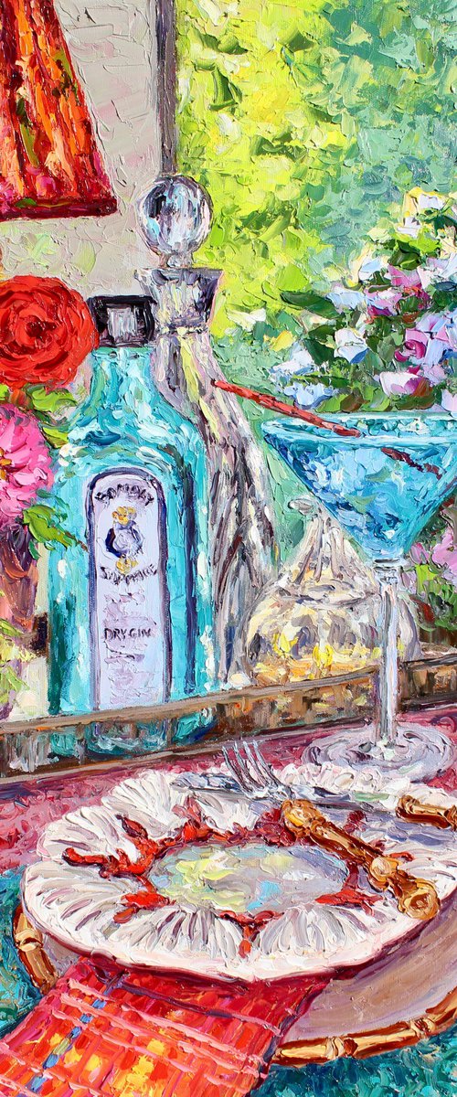 Sunlit Sapphire And Zinnias by Kristen Olson Stone