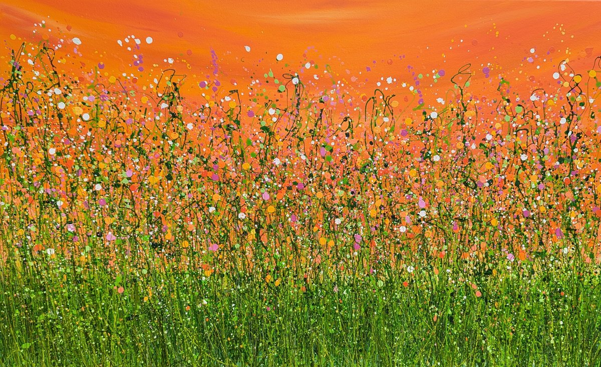 Impressionistic Landscape Acrylic Painting By Lucy Moore, 38 X 24", Tangerine Summer Dreaming, Original Artwork