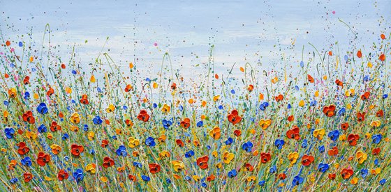 Colorful flower field - Wildflower meadow painting, palette knife art