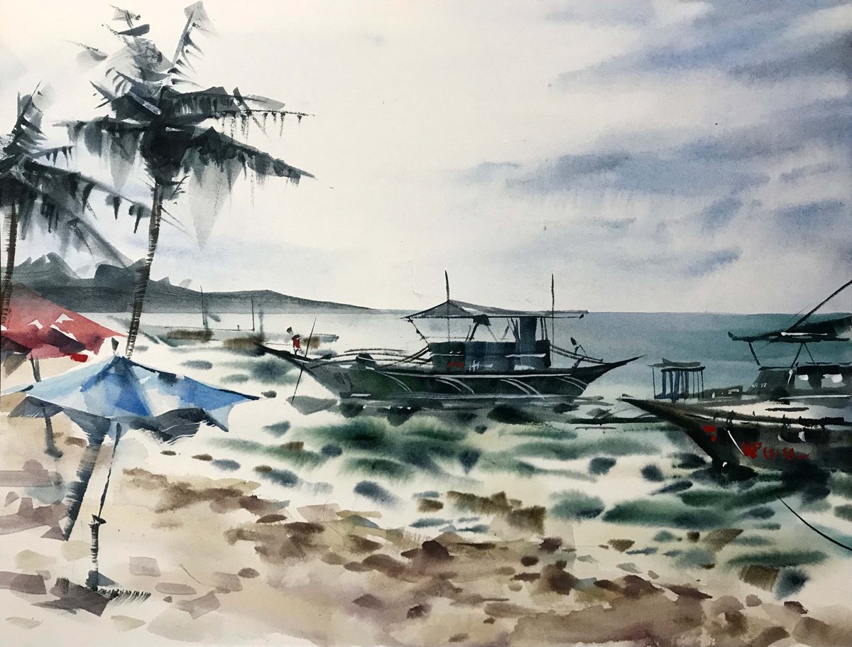 Beach scene. one of a kind. original painting. gift. by Galina Poloz