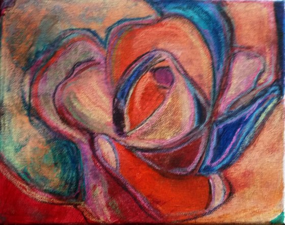 Pastel and acrylic colorful rose