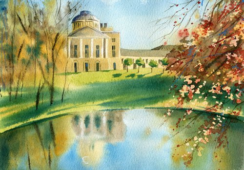 Pavlovsky Park. Original watercolor artwork. by Evgeniya Mokeeva