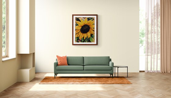 Sunflower, Japanese Woodcut Style