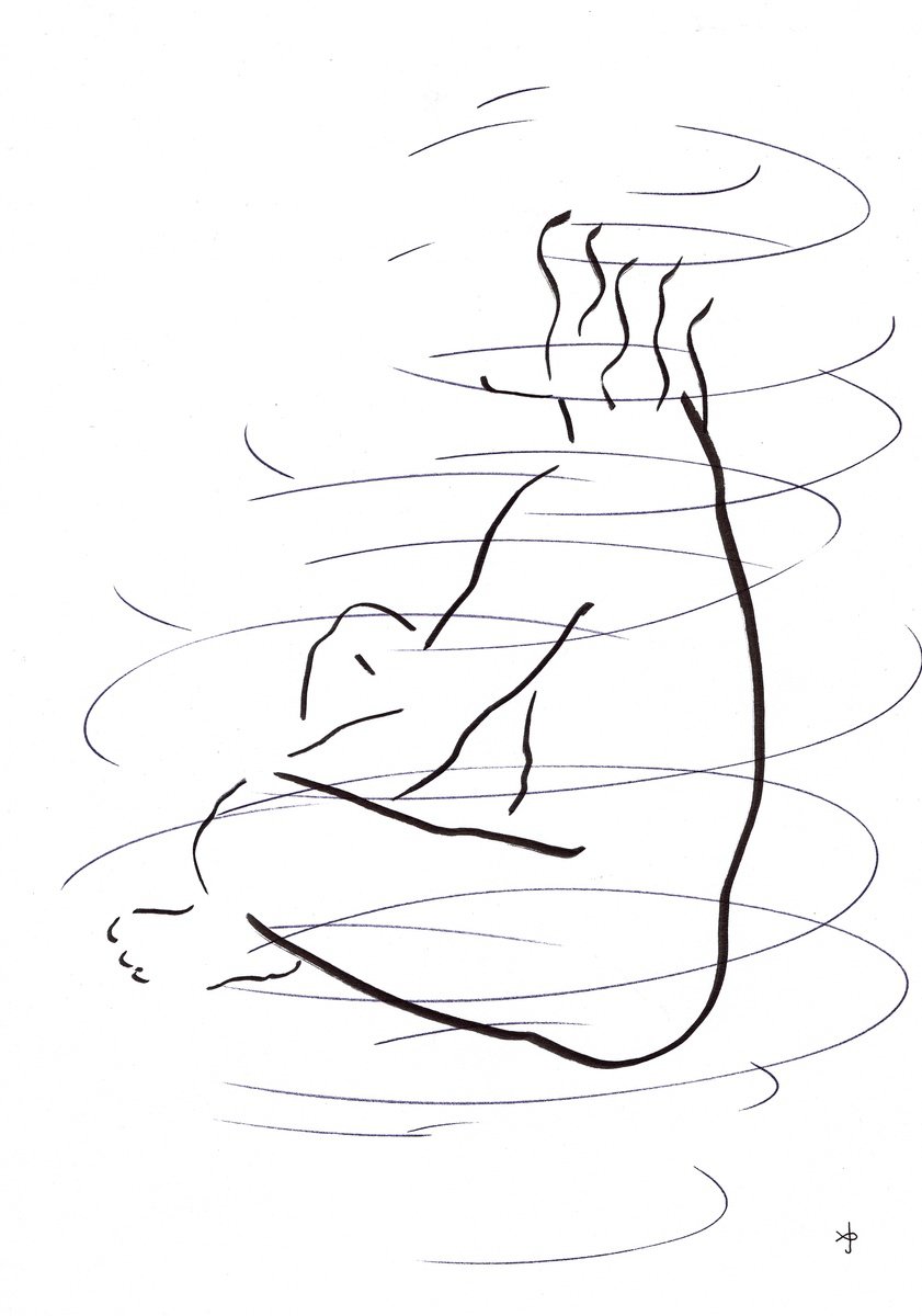 Expressive Portrait Ink Drawing By David Jones, 11 X 16, Still Energy #2509B, Original Artwork