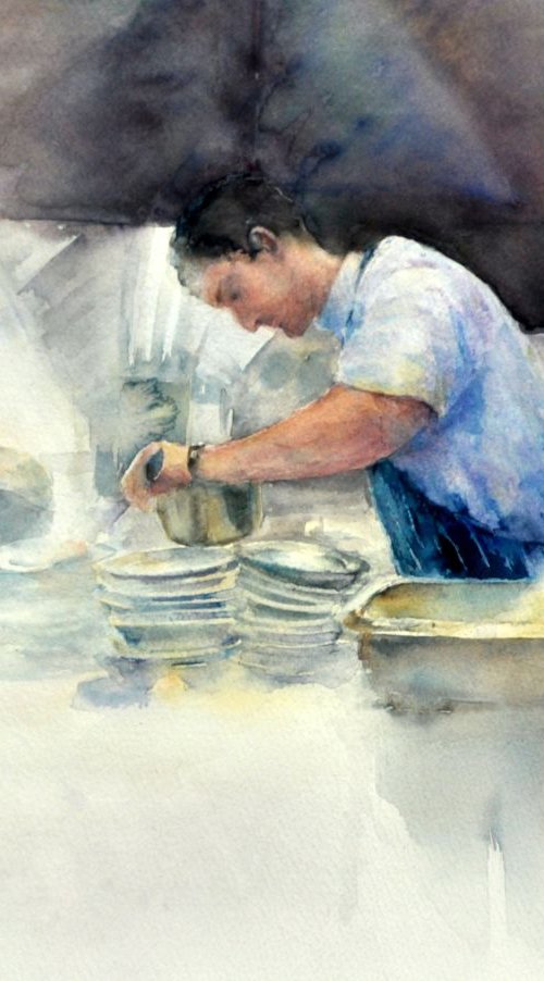 CHEF original  watercolour 40x30 by Beata van Wijngaarden