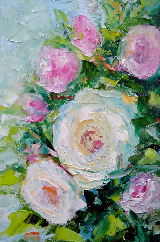 Rose Painting Original Art Abstract Floral Small Oil Artwork Flower Wall Art Mini Oil Painting