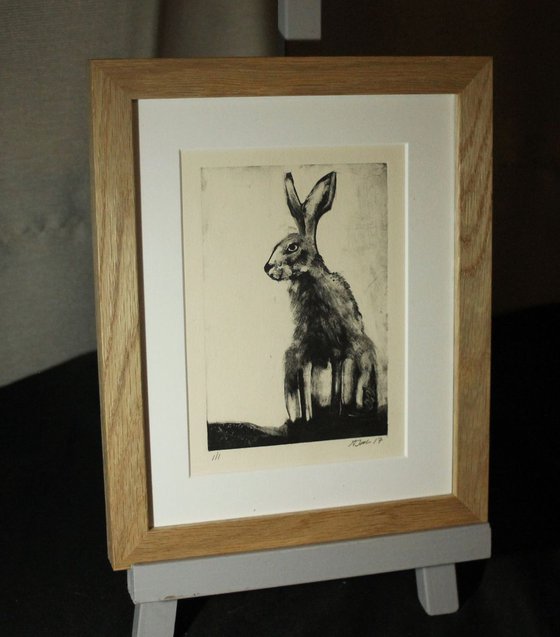 Hare 2 Monoprint, Monotype Print Framed