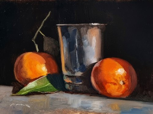 Clementines and a Silver Goblet by Pascal Giroud