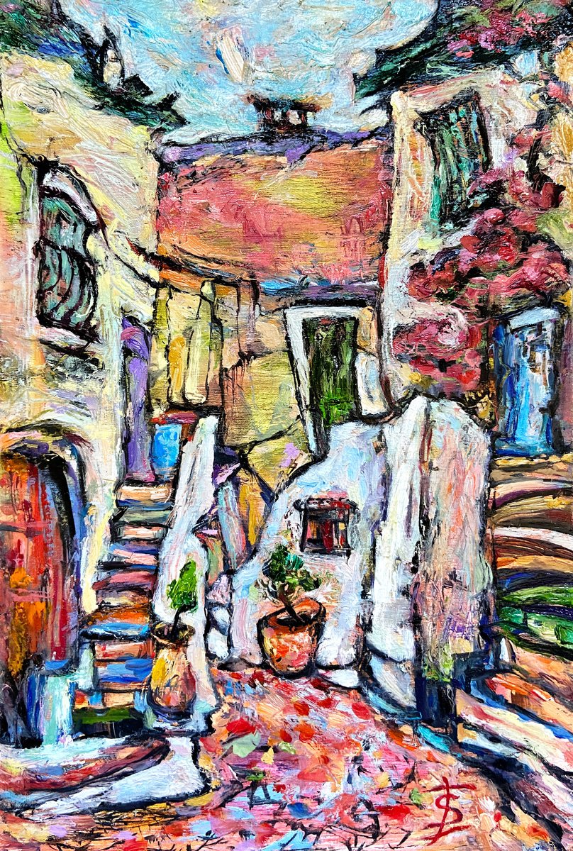 Impressionistic Landscape Oil Painting By Elvira Sesenina, 7 X 10, Autumn Yard, Original Artwork