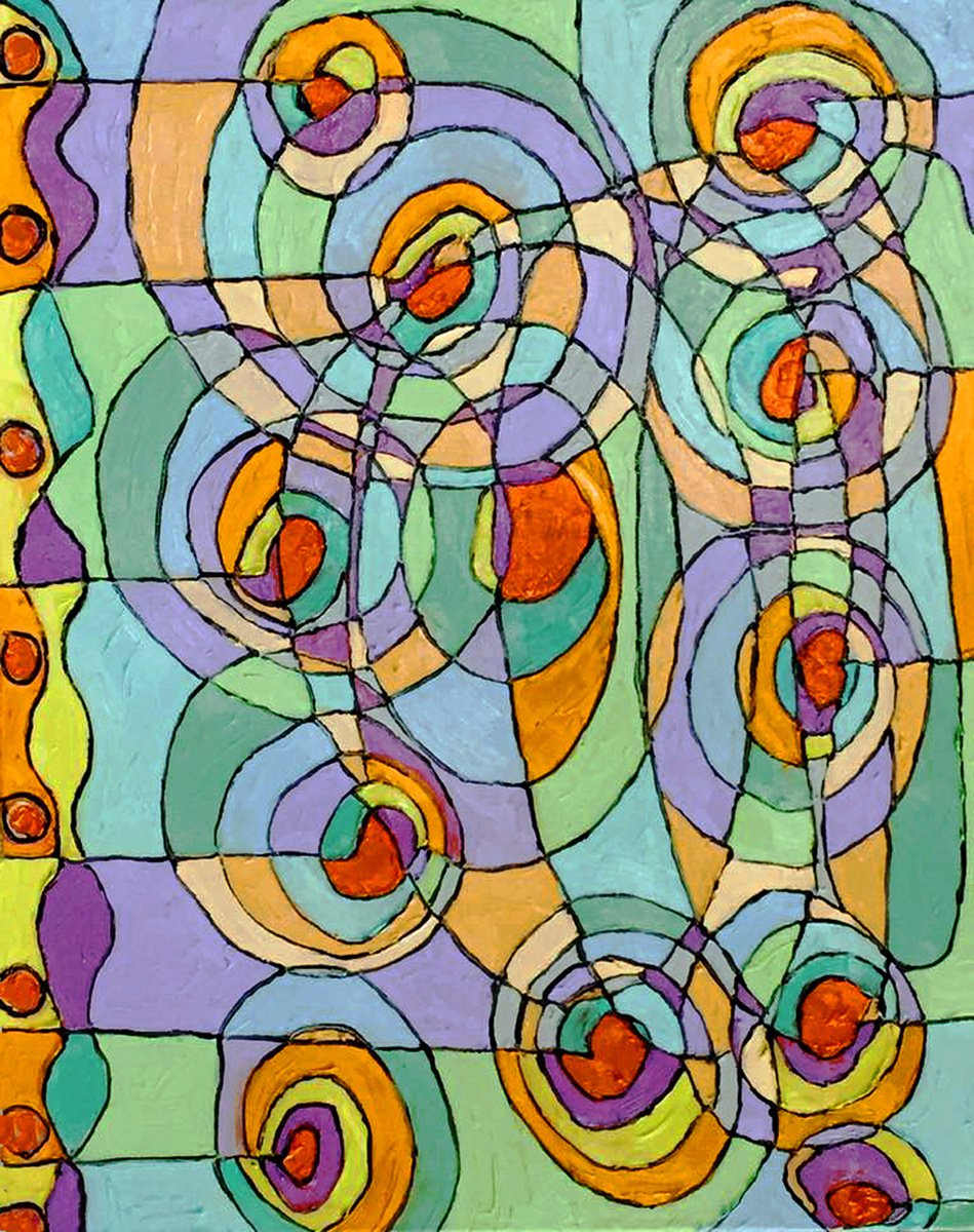 Geometric Abstract Oil Painting By Ann Parks Mccray, 16 X 20, Interconnections, Original Artwork