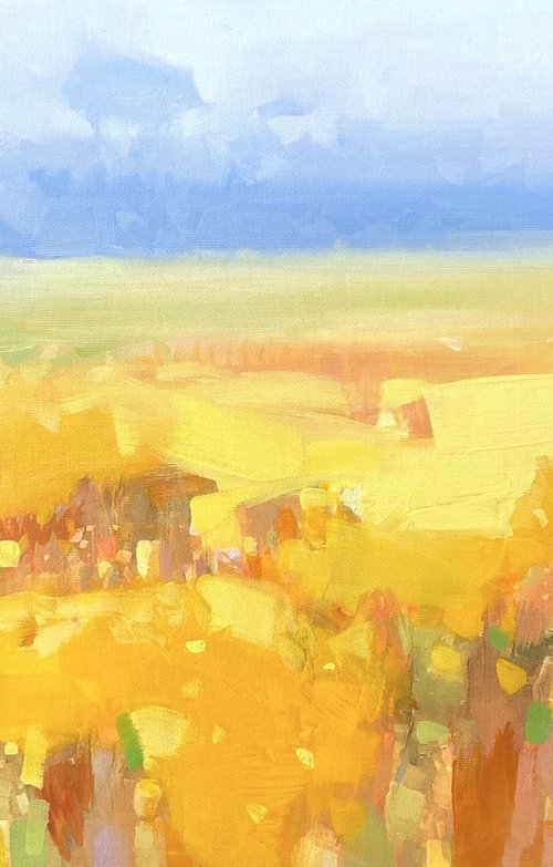 Yellow Field, Original oil painting, Handmade artwork, One of a kind by Vahe Yeremyan