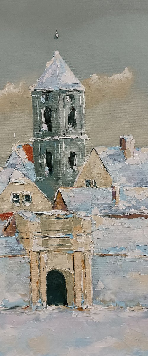 Osijek, a city in Croatia. Original oil on canvas. Winter scene by Marinko Šaric