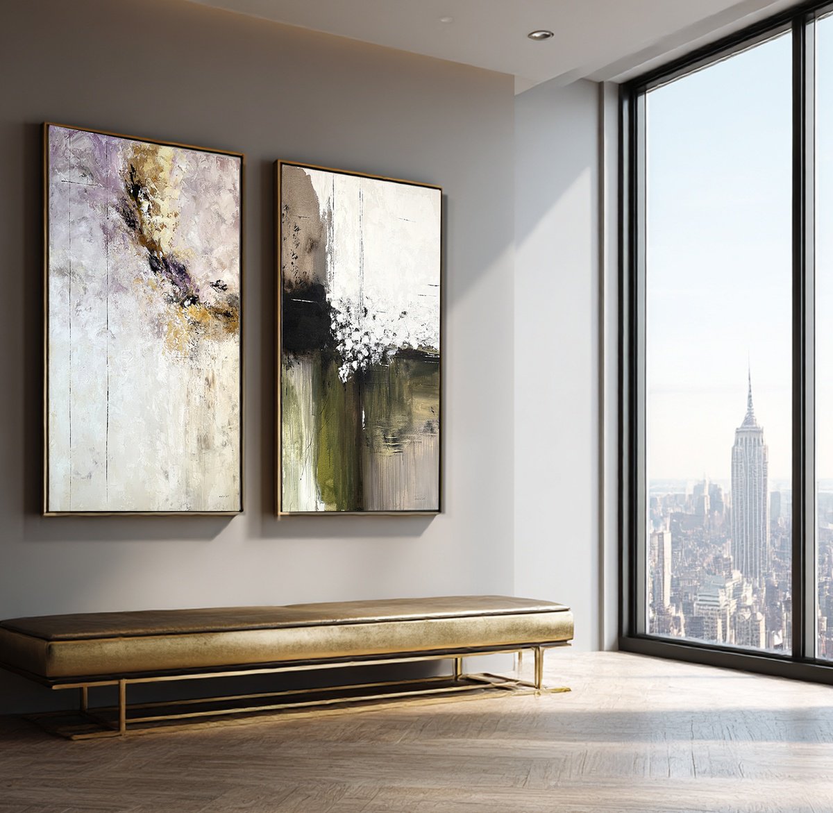 Impressionistic Landscape Acrylic Painting By Tatiana Malinovscaia, 63 X 47", Where Light Touches Earth Set, Original Artwork