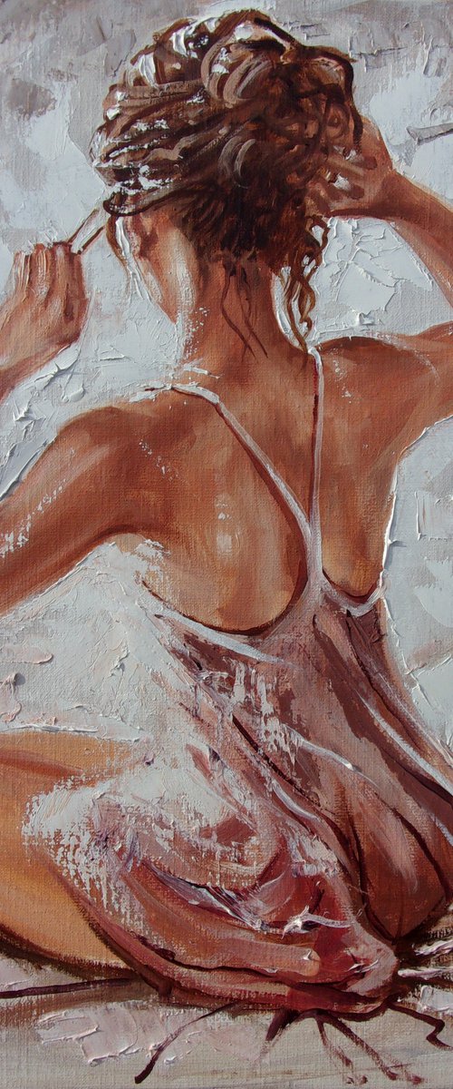 " MORNING ... "-   liGHt  ORIGINAL OIL PAINTING, GIFT, PALETTE KNIFE nude by Monika Luniak