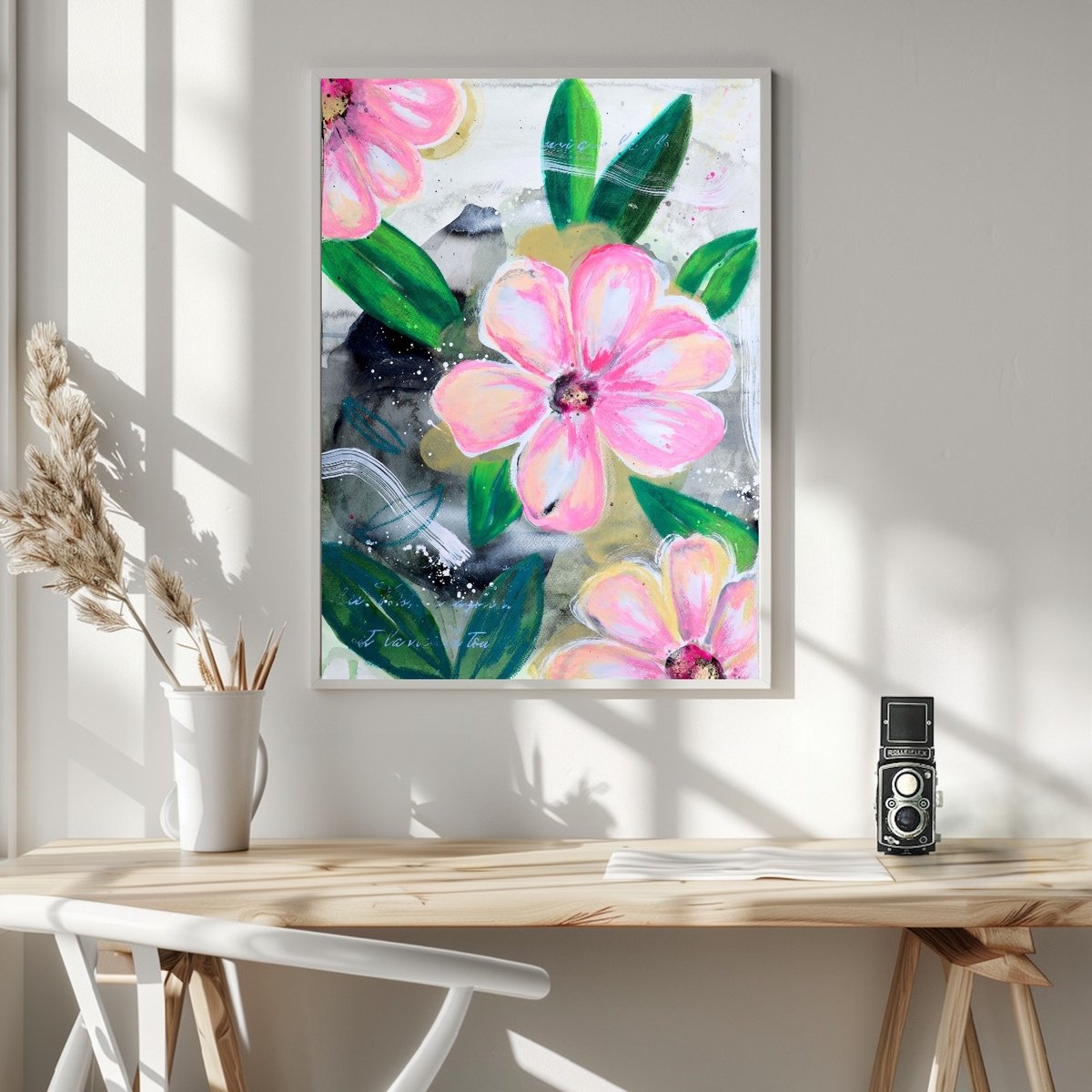 Organic Botanical Painting By Poovi Art, 18 X 24", Luminous Bloom 02, Original Artwork