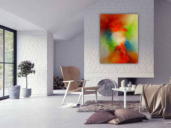 'RAZZAMATAZZ III' (LARGE ABSTRACT OIL PAINTING ON DEEP GALLERY QUALITY CANVAS -100cm X 80cm X 4.5cm)