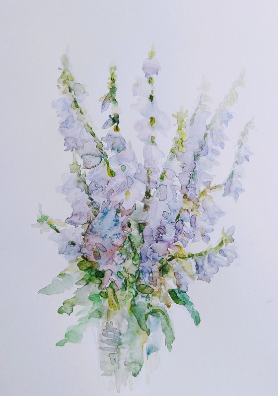 Bouquet Bellflowers. Original watercolour painting 2021