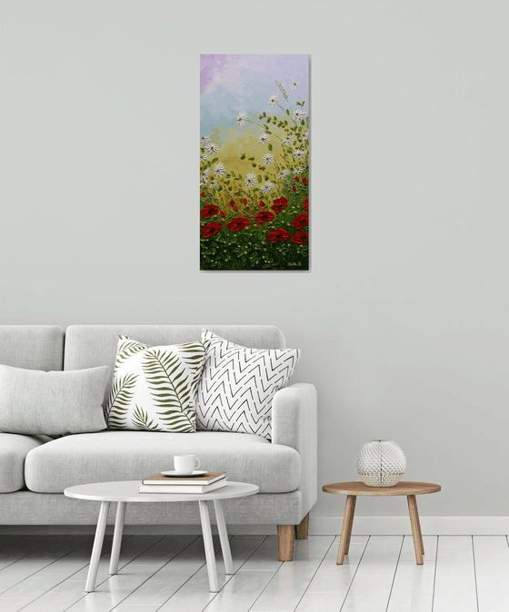 Alabama Meadows - Wildflowers Painting, Daisy, Poppy, Impasto Flowers