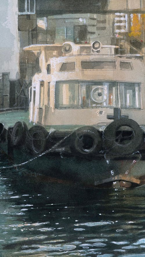 Moored Tugboat in the Evening Light by Masato Watanabe