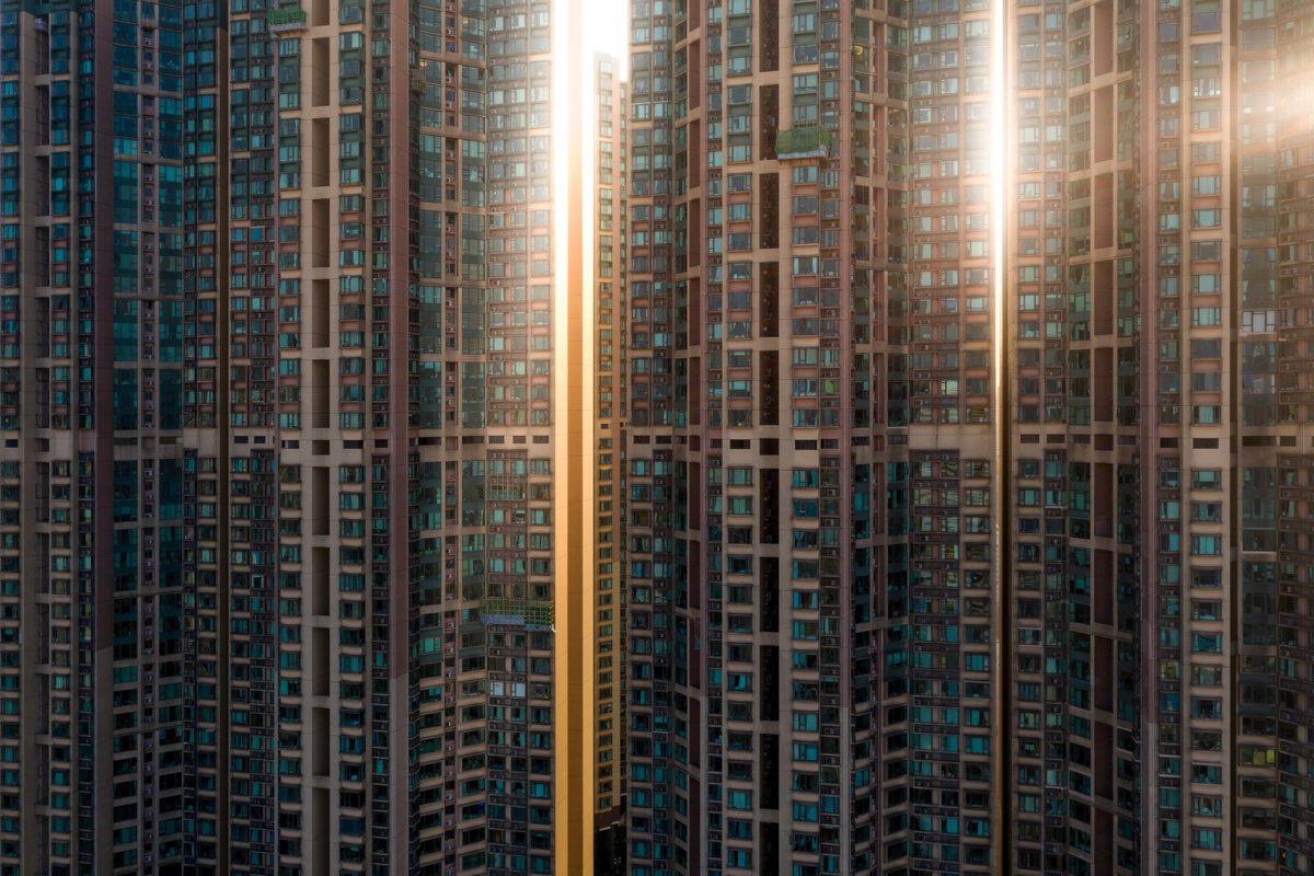 Geometric Cityscapes Photograph By Serge Horta, 60 X 39", Last Rays Of Light, Original Artwork