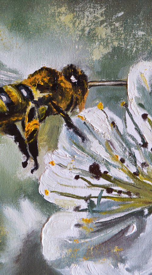 Bee and Cherry Blossom by Valeriia Radziievska