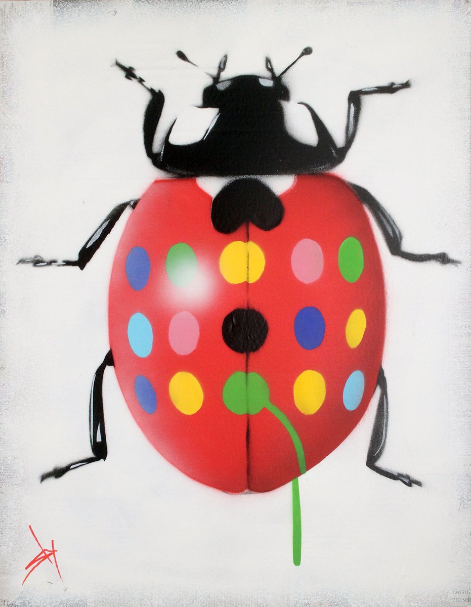 Urban And Pop Animal Painting By Juan Sly, 23 X 30", Get The Hirstbug! (U), Original Artwork